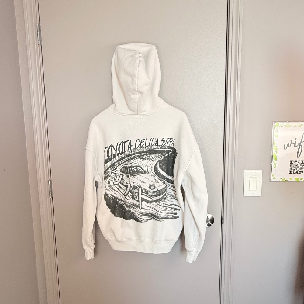 Hollister Toyota Celica Supra Graphic Hoodie White Boxy Fit Mens Medium JDM Car - Picture 2 of 12